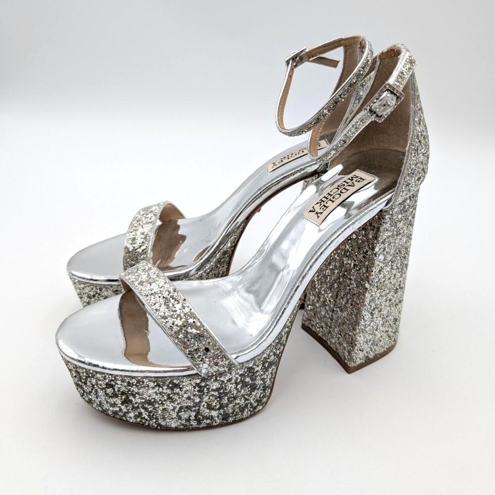 Badgley Mischka Party Ankle Strap Platform Sandal Women's Silver Size US7 EU37.5